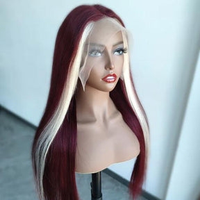 UpScale 100% Human Hair Glueless Pre Plucked 13x4 Lace Frontal Wig Redwine Blonde Skunk Stripe Straight 20"