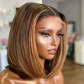 UpScale 100% Human Hair Glueless Pre Plucked 13x4 Lace Frontal Wig Ombre Honey Blonde Bob 14"