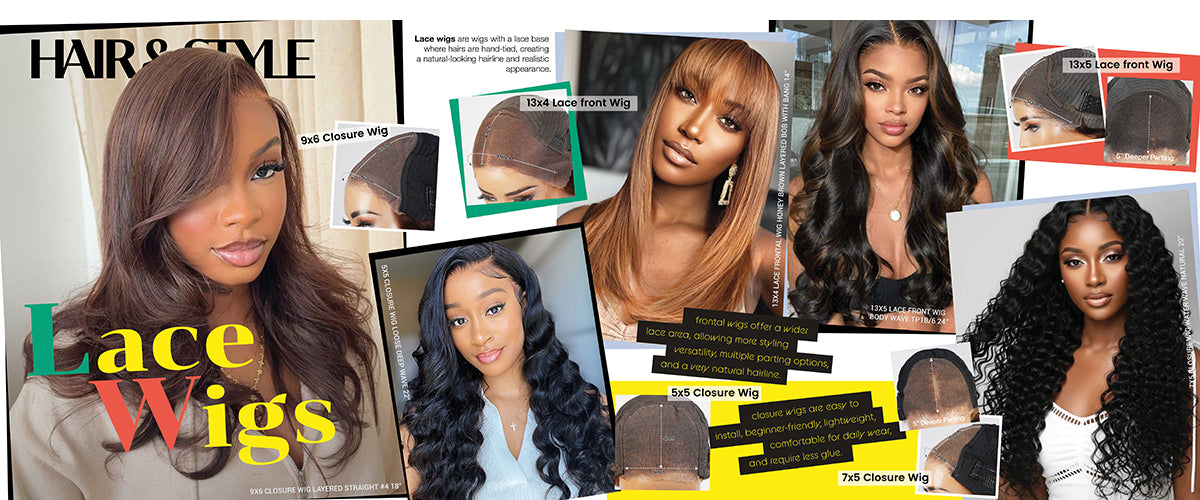 100% Human Hair Wear and Go Pre Cut Pre Plucked Glueless 7x5 Closure Wig Layered Blow Out with Curtain Bangs T4/27 Ombre Light Brown Honey 18"