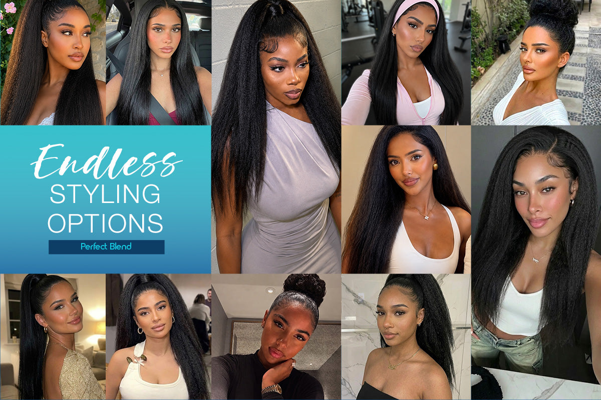 The Stylist Human Hair Blend Perfect Blend Kinky Straight Textured Drawstring Half Wig Brielle