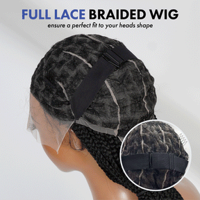 Authentic Glueless Full Lace Braided Wig Medium Knotless Goddess Box Braids Loose Curly Tips 1B 24" BW Unit7