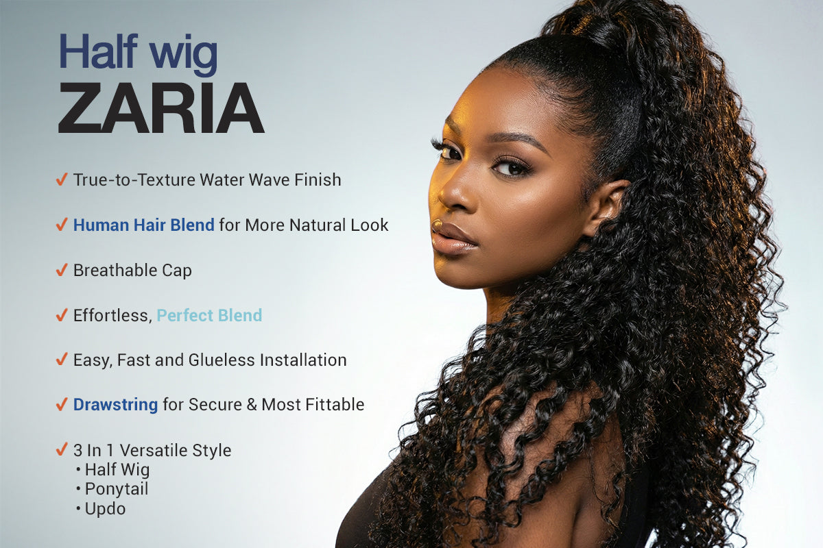 The Stylist Human Hair Blend Perfect Blend Water Wave Drawstring Half Wig Zaria