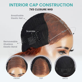 100% Human Hair Glueless 7x5 Closure Wig Body Wave with Bang TP1B/27 22"