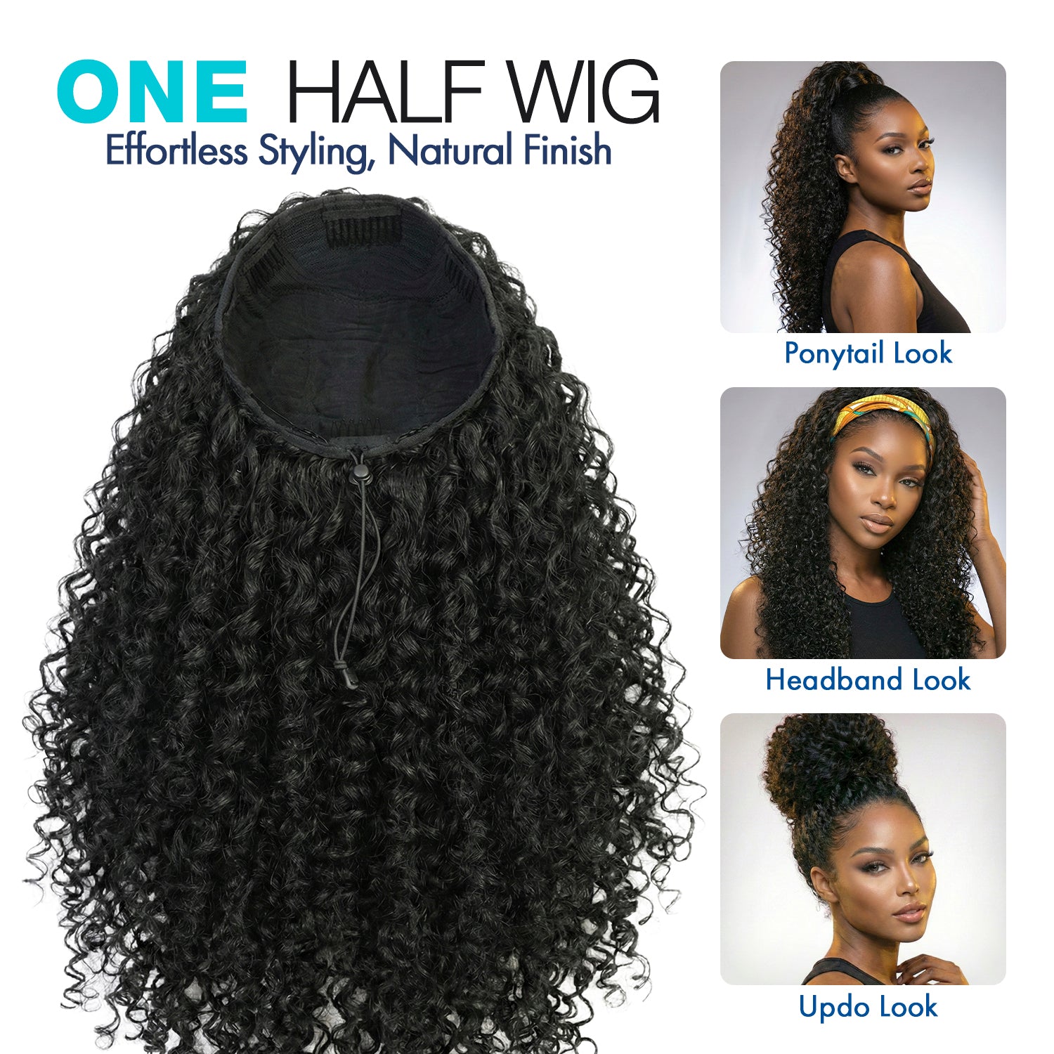 The Stylist Human Hair Blend Perfect Blend Water Wave Drawstring Half Wig Zaria
