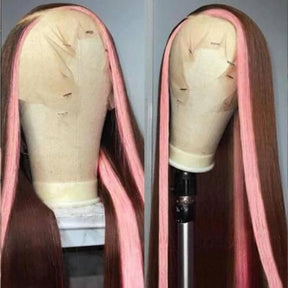 UpScale 100% Human Hair Glueless Pre Plucked 13x6 Lace Frontal Wig Pink Brown Highlight Straight 20"