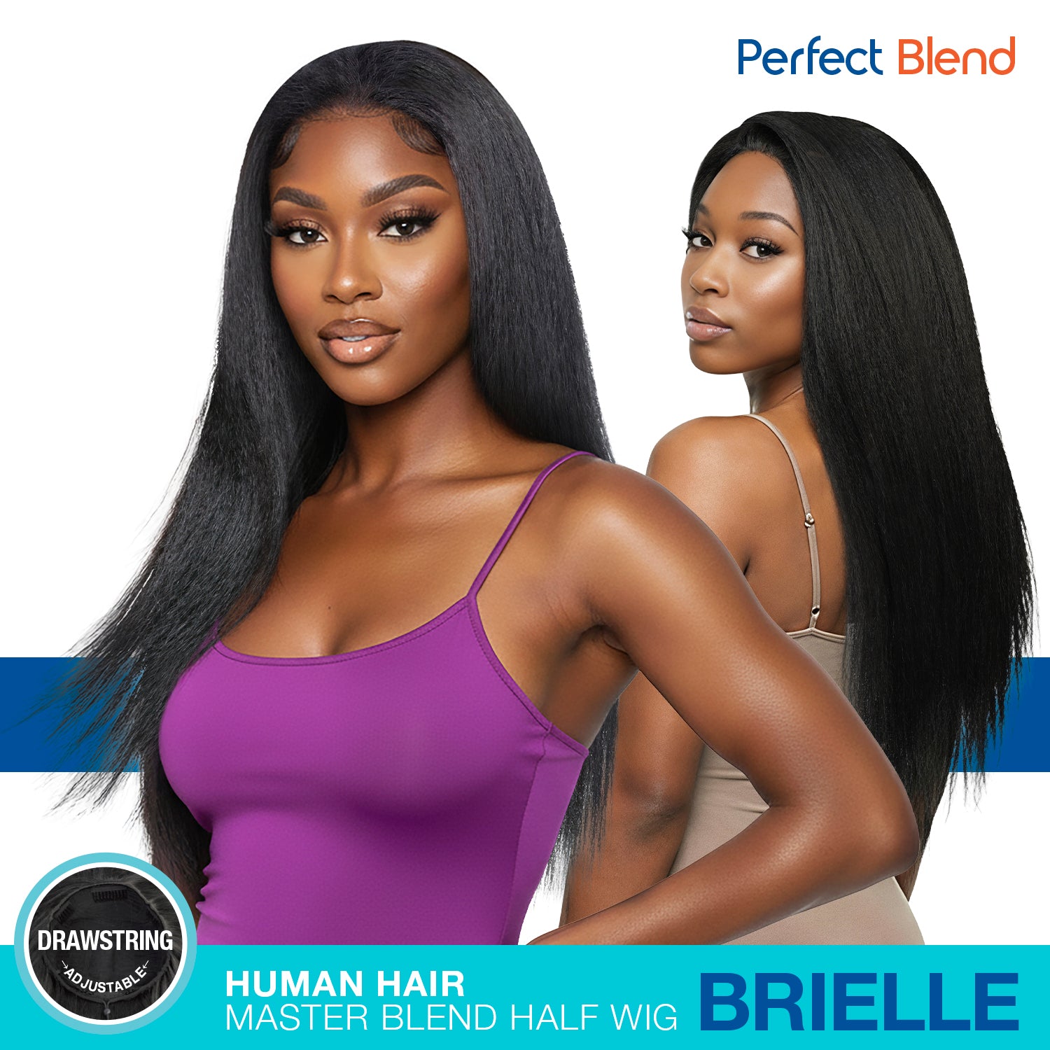 The Stylist Human Hair Blend Perfect Blend Kinky Straight Textured Drawstring Half Wig Brielle