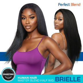 The Stylist Human Hair Blend Perfect Blend Kinky Straight Textured Drawstring Half Wig Brielle