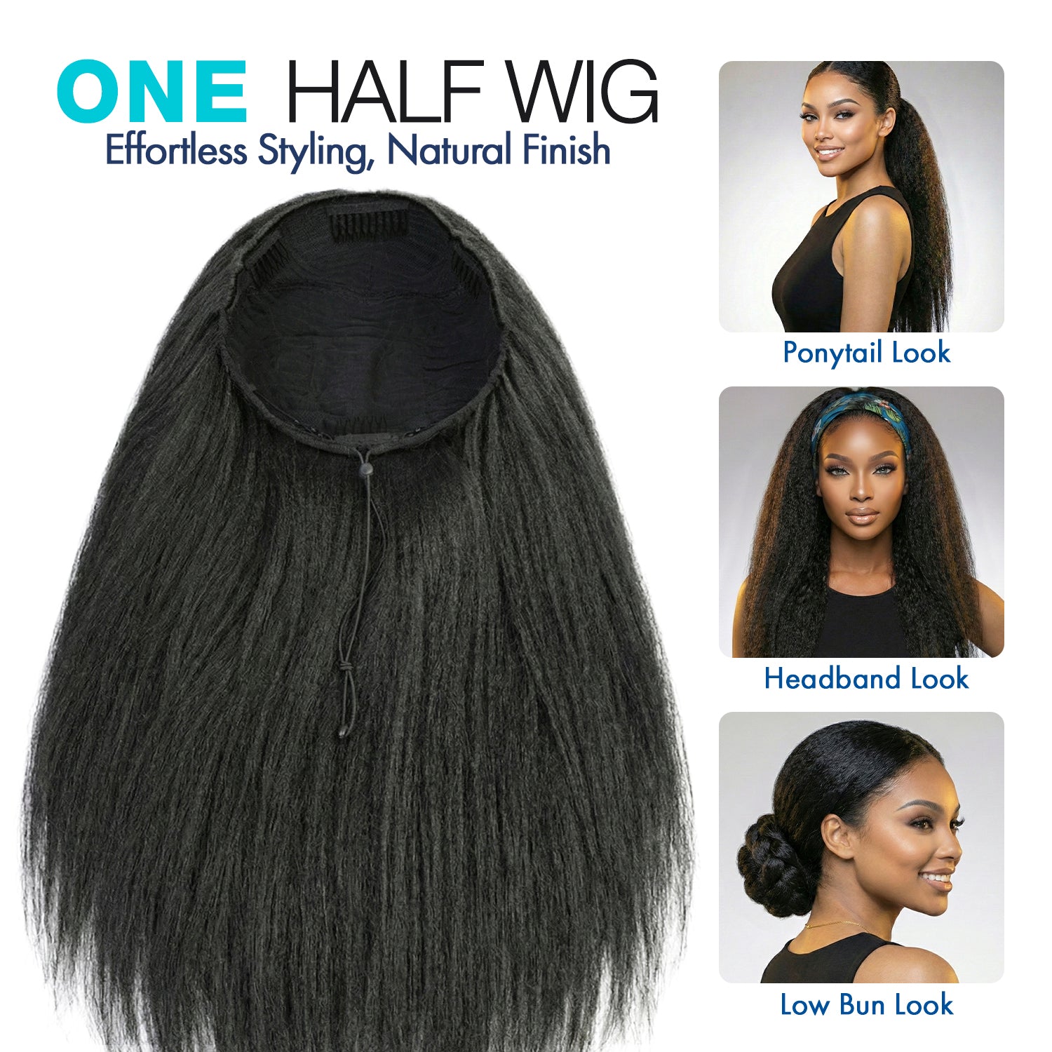 The Stylist Human Hair Blend Perfect Blend Kinky Straight Textured Drawstring Half Wig Brielle