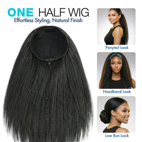 The Stylist Human Hair Blend Perfect Blend Kinky Straight Textured Drawstring Half Wig Brielle