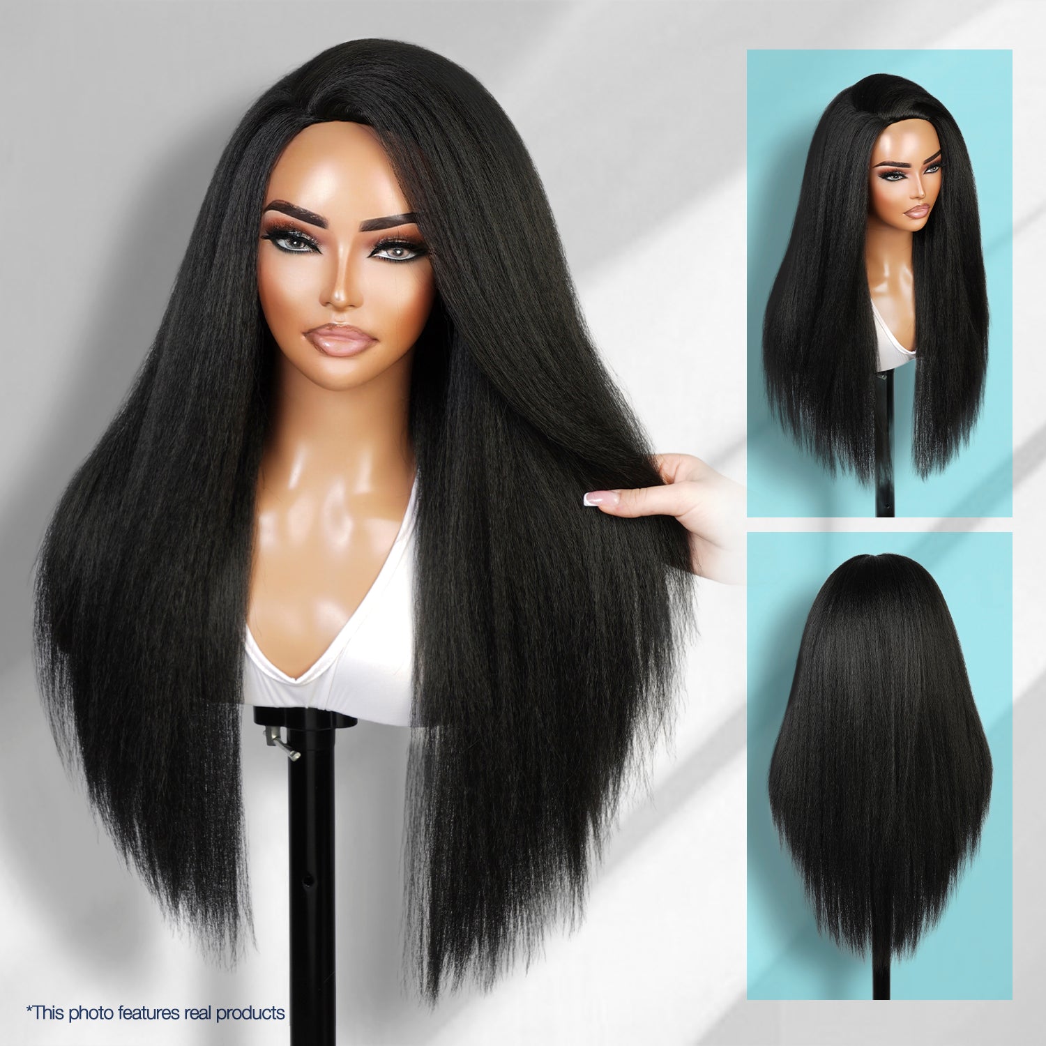 The Stylist Human Hair Blend Perfect Blend Kinky Straight Textured Drawstring Half Wig Brielle