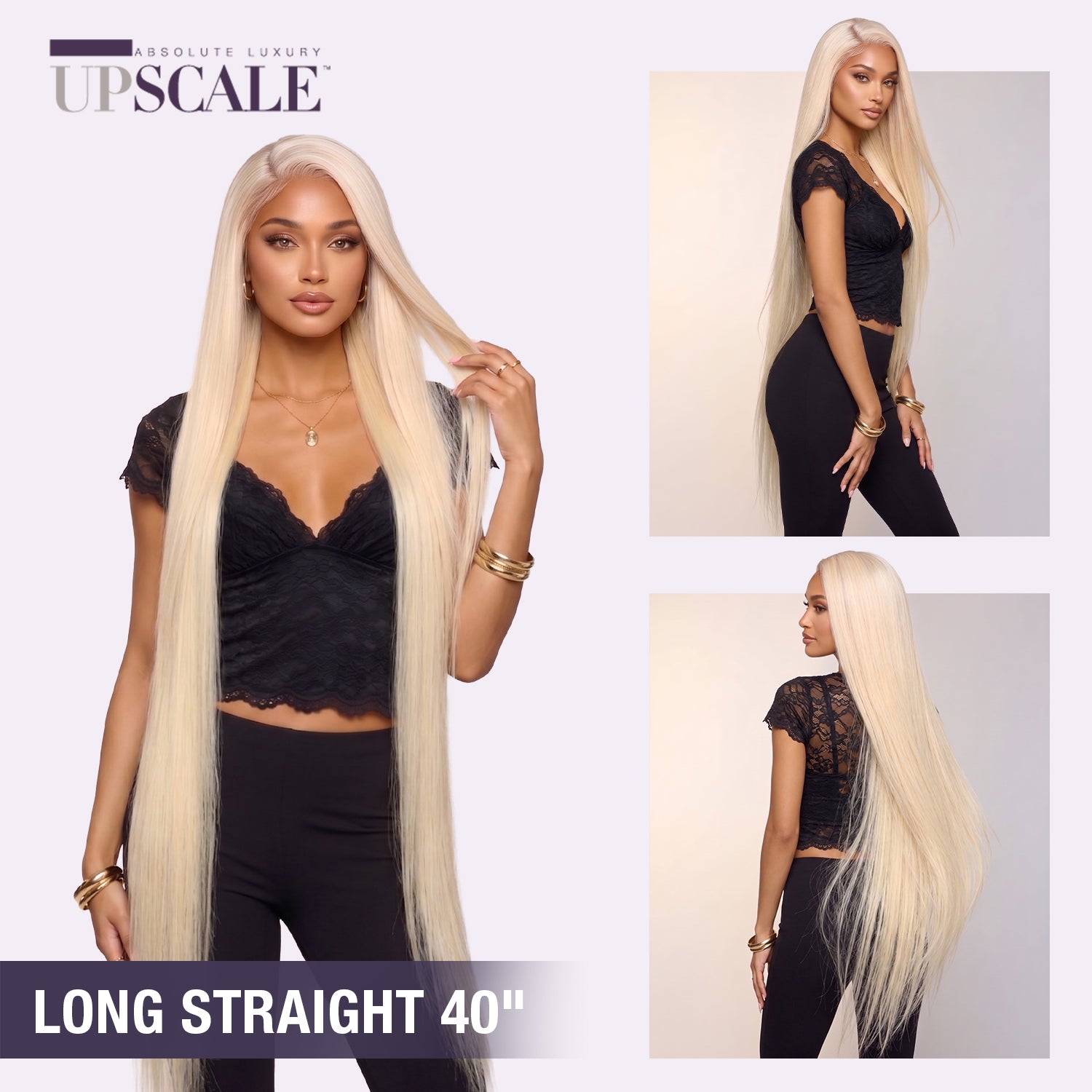 UpScale 100% Human Hair HD Swiss Lace 13x4 Lace Frontal Wig Super Long Straight 40"