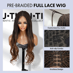 Authentic Glueless Full Lace Braided Wig Medium Knotless Box Braid Layered Mermaid Wave 1B/30 28" BW Unit15