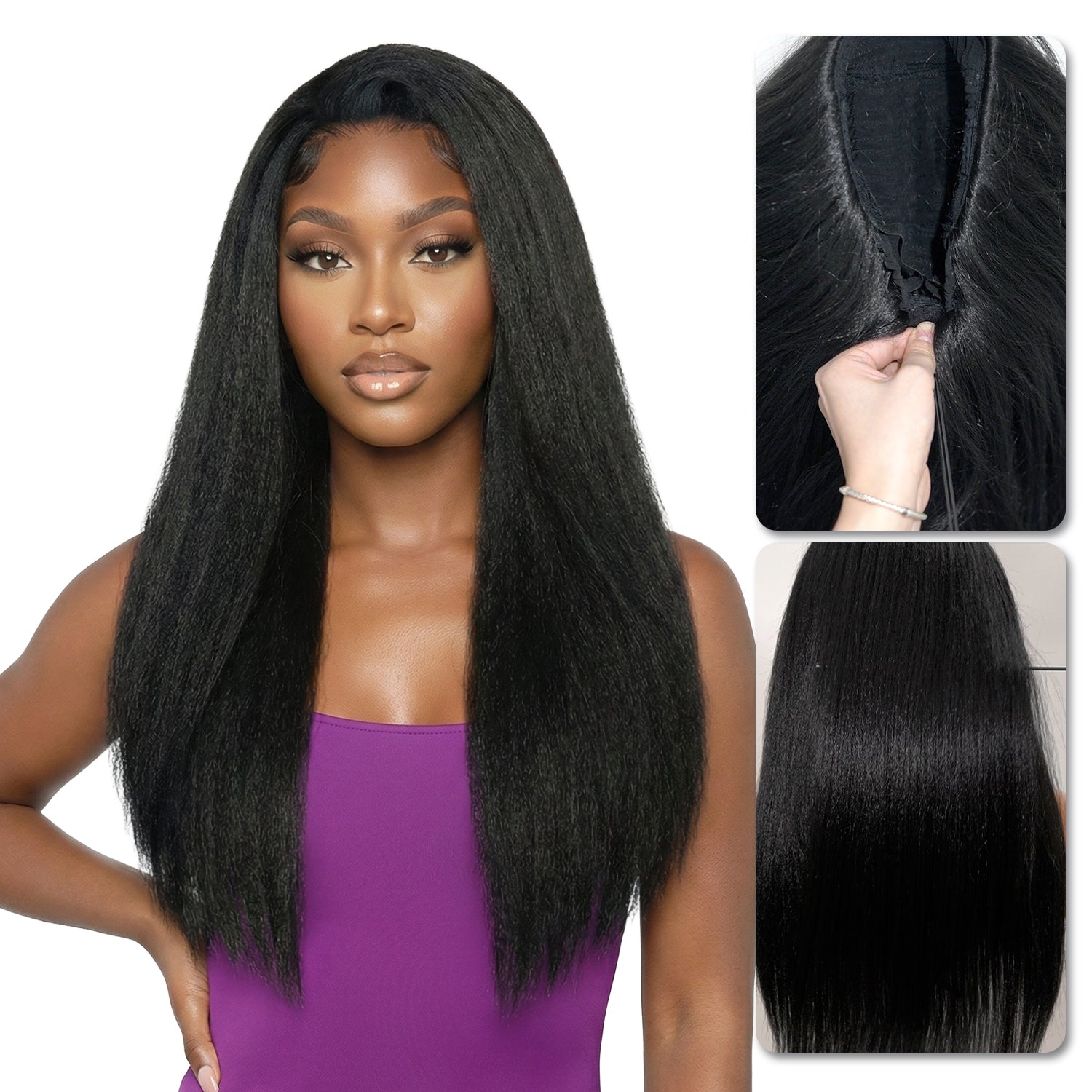 The Stylist Human Hair Blend Perfect Blend Kinky Straight Textured Drawstring Half Wig Brielle