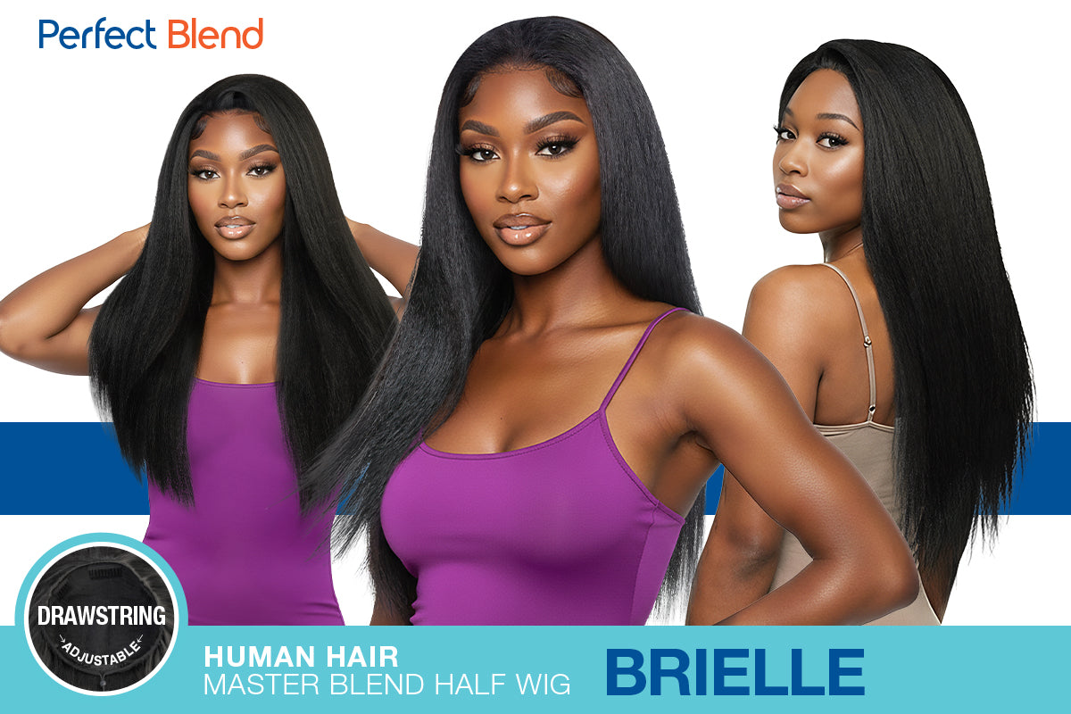 The Stylist Human Hair Blend Perfect Blend Kinky Straight Textured Drawstring Half Wig Brielle