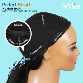 The Stylist Human Hair Blend Perfect Blend Kinky Straight Textured Drawstring Half Wig Brielle