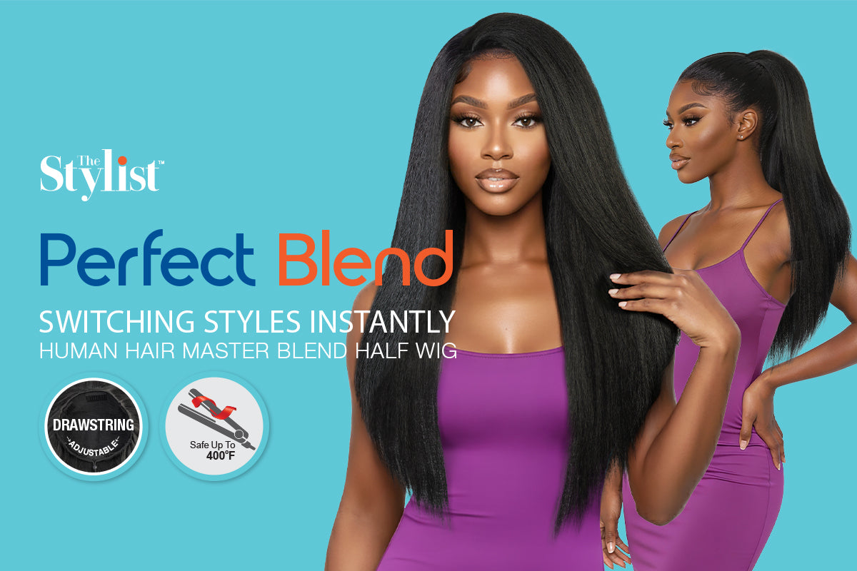 The Stylist Human Hair Blend Perfect Blend Kinky Straight Textured Drawstring Half Wig Brielle