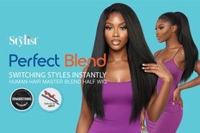The Stylist Human Hair Blend Perfect Blend Kinky Straight Textured Drawstring Half Wig Brielle