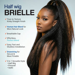 The Stylist Human Hair Blend Perfect Blend Kinky Straight Textured Drawstring Half Wig Brielle