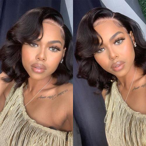 UpScale 100% Human Hair Pre Plucked 13x4 Lace Frontal Wig Wavy Bob 14"