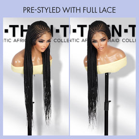 Authentic Glueless Full Lace Braided Wig Medium Fulani Crisscross Feed-In Braids 1B 36" BW Unit10
