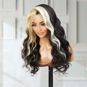 UpScale 100% Human Hair Glueless 13x4 Lace Frontal Wig Honey Blonde Highlight Body Wave 20"