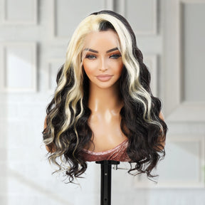 UpScale 100% Human Hair Glueless 13x4 Lace Frontal Wig Honey Blonde Highlight Body Wave 20"