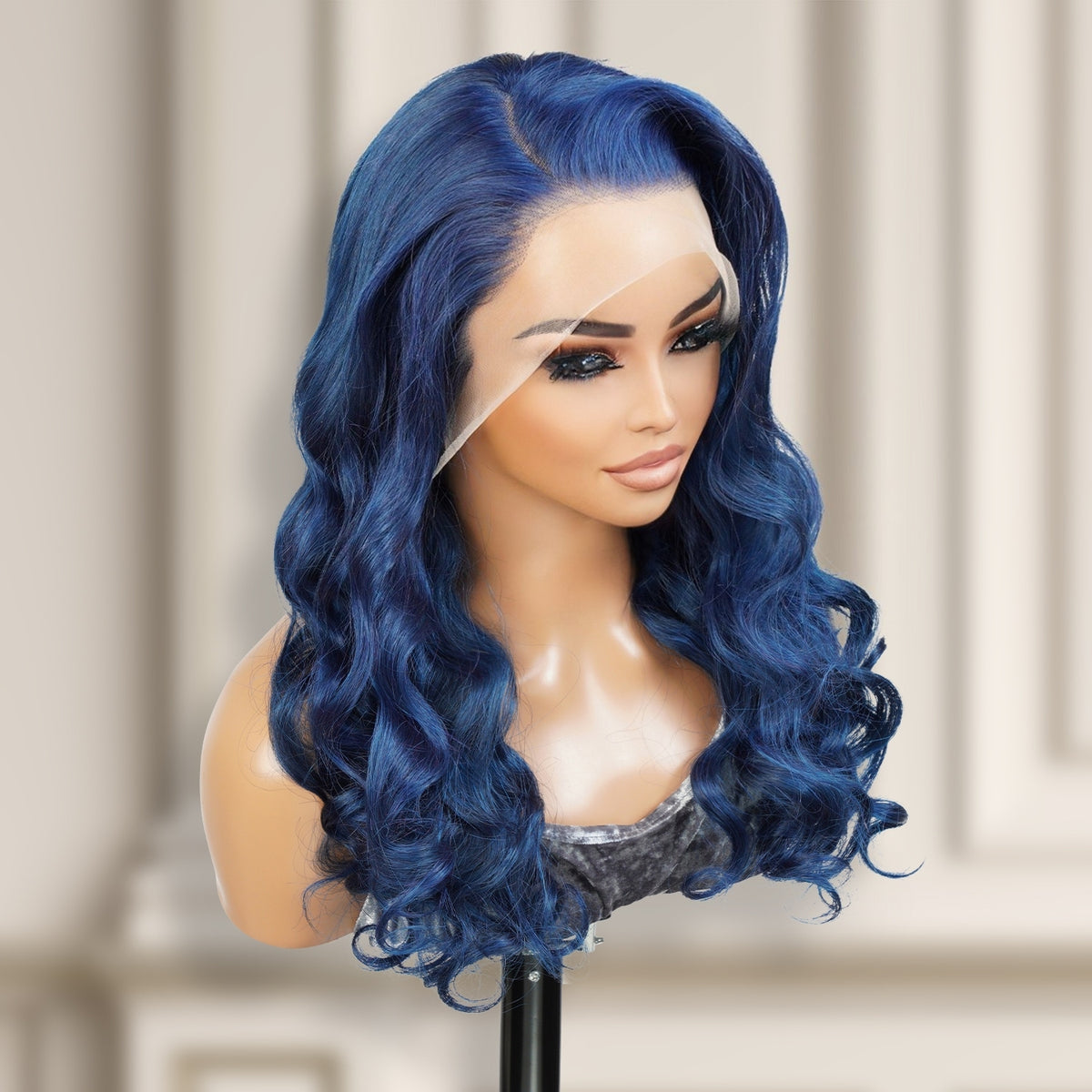 UpScale 100% Human Hair Glueless 13x4 Lace Frontal Wig Light Blue Body Wave 20"