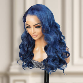 UpScale 100% Human Hair Glueless 13x4 Lace Frontal Wig Light Blue Body Wave 20"