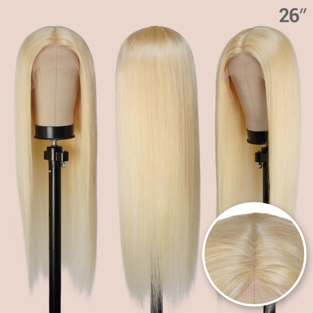 UpScale 100% Virgin Human Hair 5" T Part Lace Wig 613 Blonde Straight
