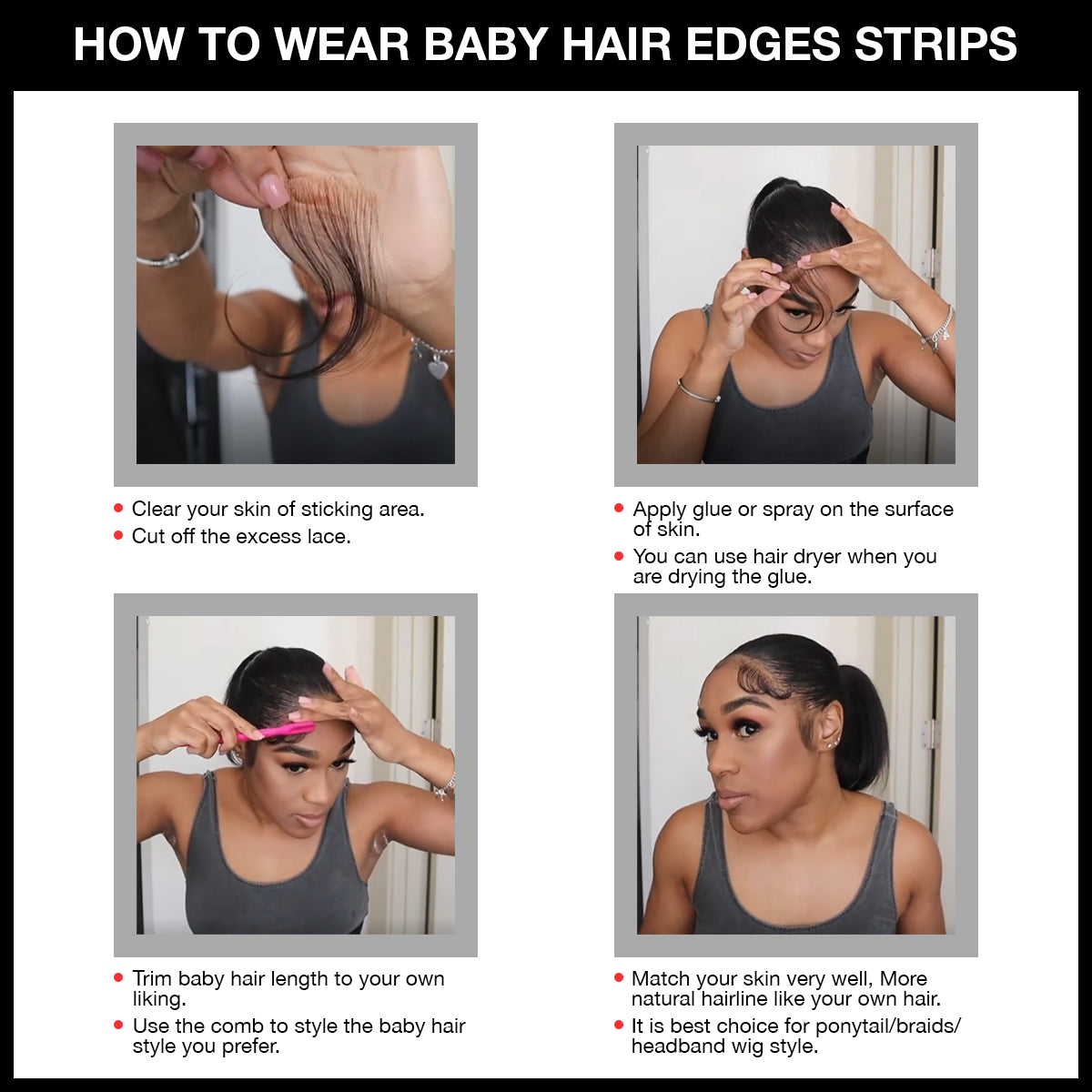 Celebrity 100% Human Hair HD Lace Reusable Fake Baby Hair Edge 2pcs Kinky C-Shape