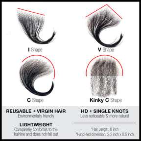 Celebrity 100% Human Hair HD Lace Reusable Fake Baby Hair Edge 2pcs Kinky C-Shape