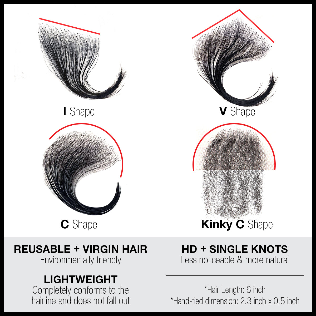 Celebrity 100% Human Hair HD Lace Reusable Fake Baby Hair Edge 2pcs C-Shape