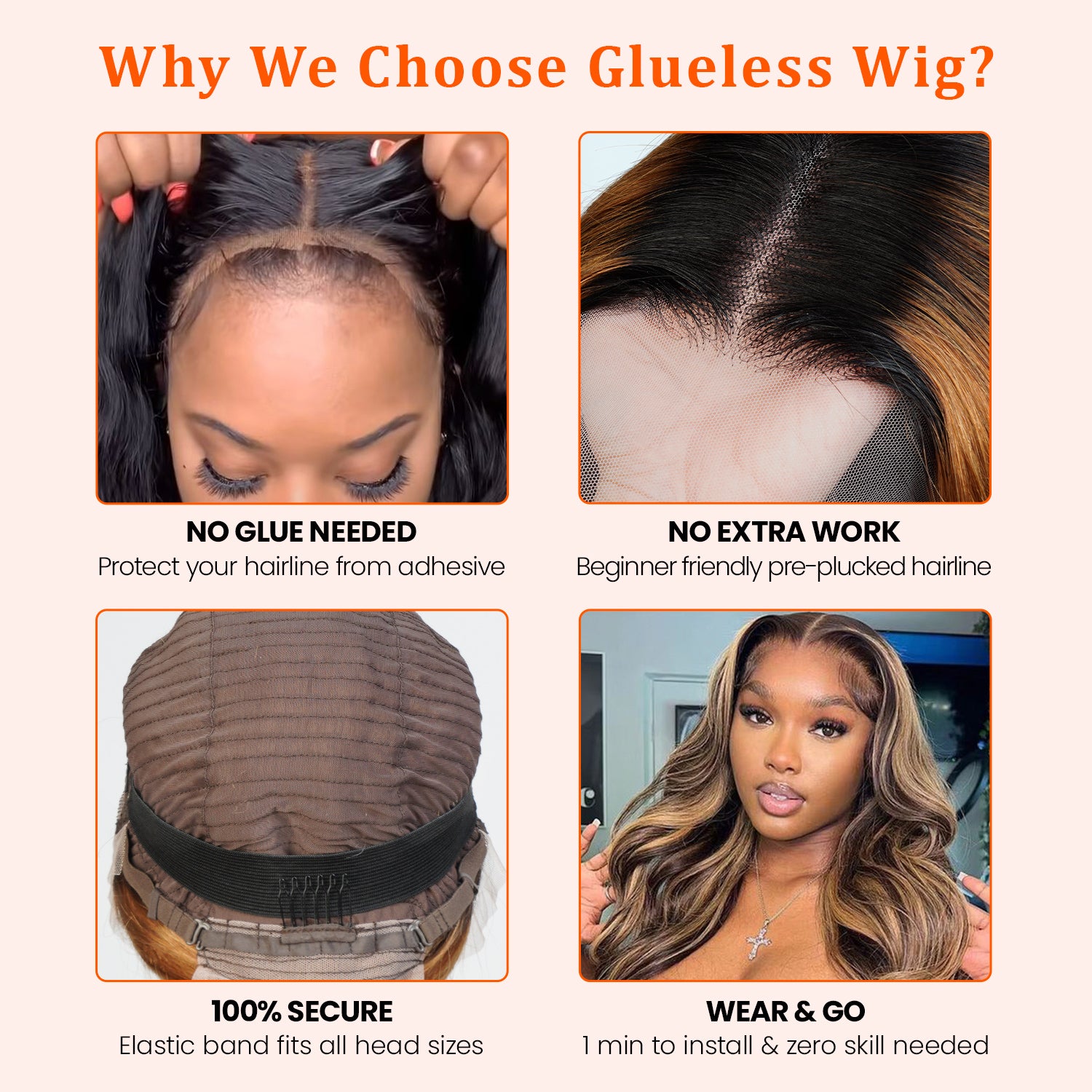 UpScale 100% Human Hair Glueless 13x4 Lace Frontal Wig Honey Blonde Highlight Body Wave 20"