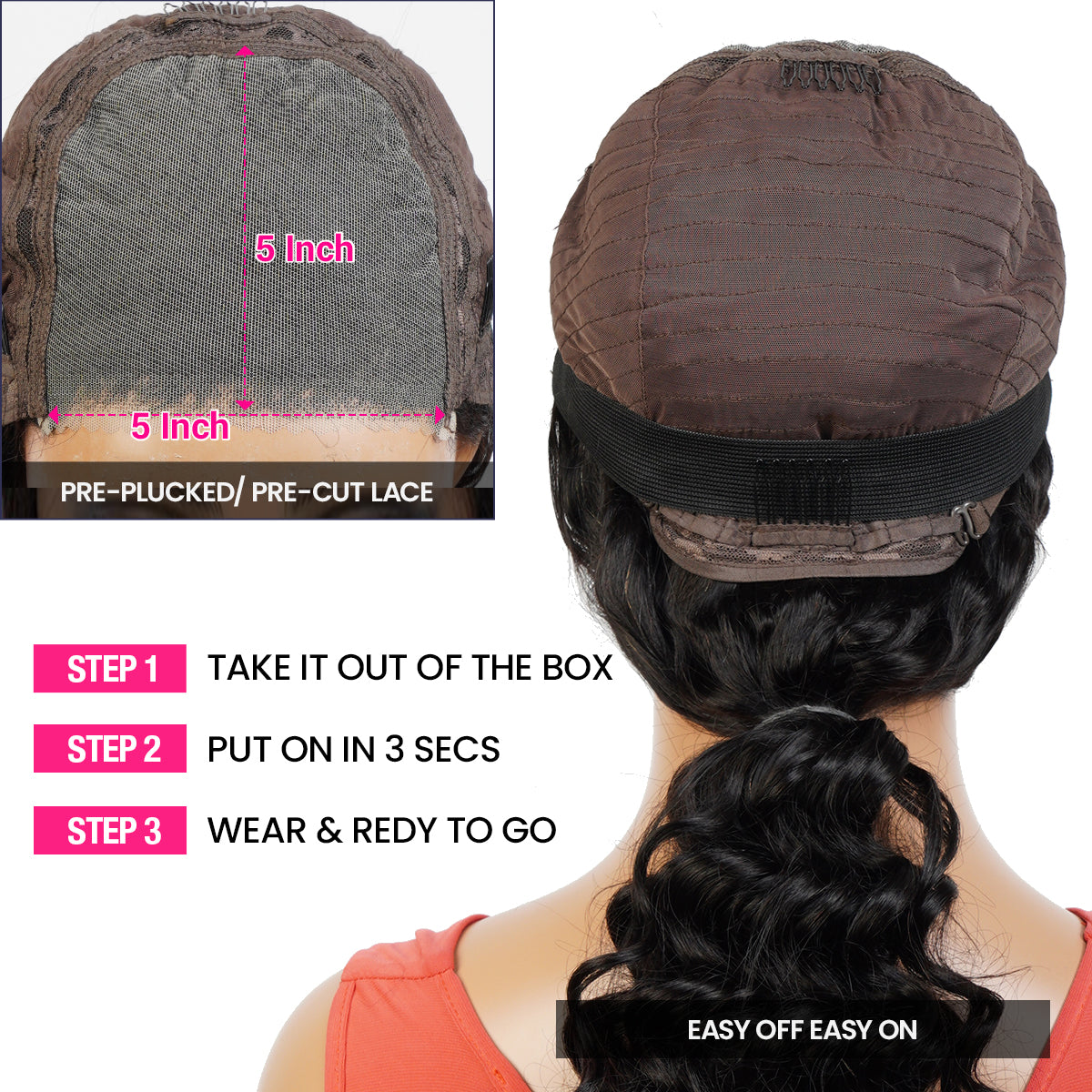 Wear and Go Pre Cut Glueless 100% Virgin Human Hair 5x5 Lace Wig Deep Wave Bob 12"