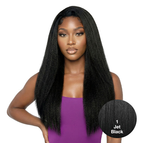 The Stylist Human Hair Blend Perfect Blend Kinky Straight Textured Drawstring Half Wig Brielle