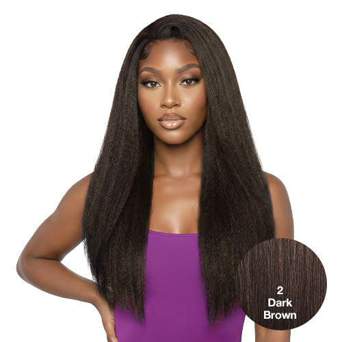 The Stylist Human Hair Blend Perfect Blend Kinky Straight Textured Drawstring Half Wig Brielle