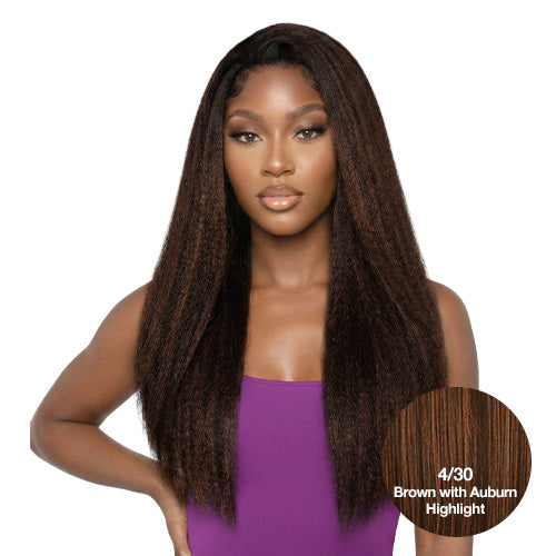 The Stylist Human Hair Blend Perfect Blend Kinky Straight Textured Drawstring Half Wig Brielle