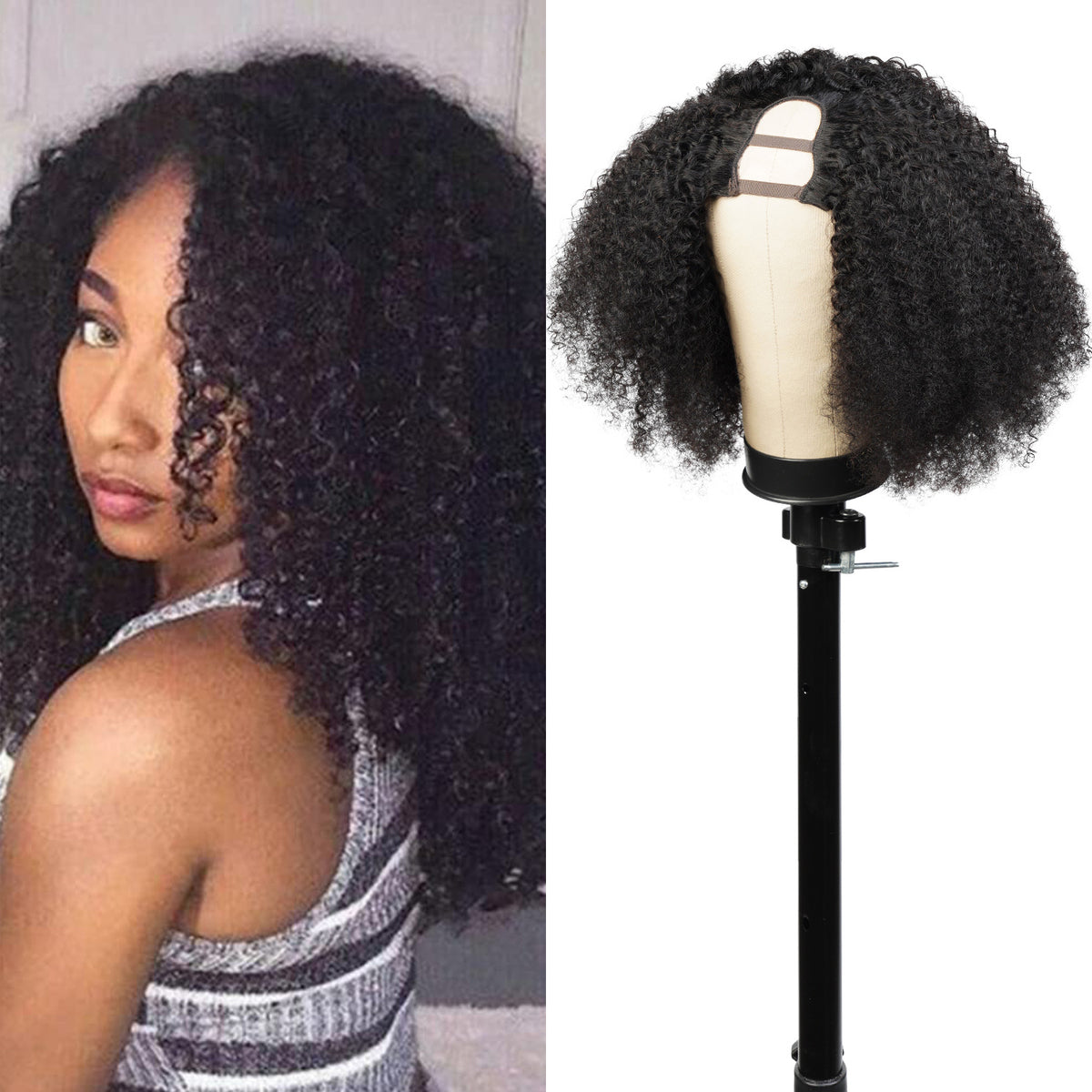 Diva Queen Virgin Human Hair U-Part Clip Wig Kinky Curly 16"