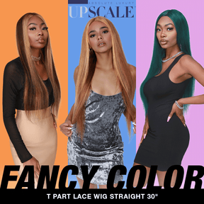 T shape lace part wig gives natural hairline and realistic lace part with affordable price, 100% Human Hair Pre-dyed Fancy Color For Black Women, 150% Density High Quality Blonde Hair, Pre-Plucked with Baby Hair, Balayage Brown Chunky Highlight Straight Hair, Beautiful ombre brown highlight color fashion and elegant and charming