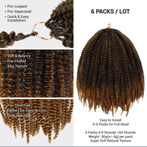 pre-looped braids, pre-separated braiding hair, quick and easy install with pre-looped, soft and bouncy hair, afro texture hair