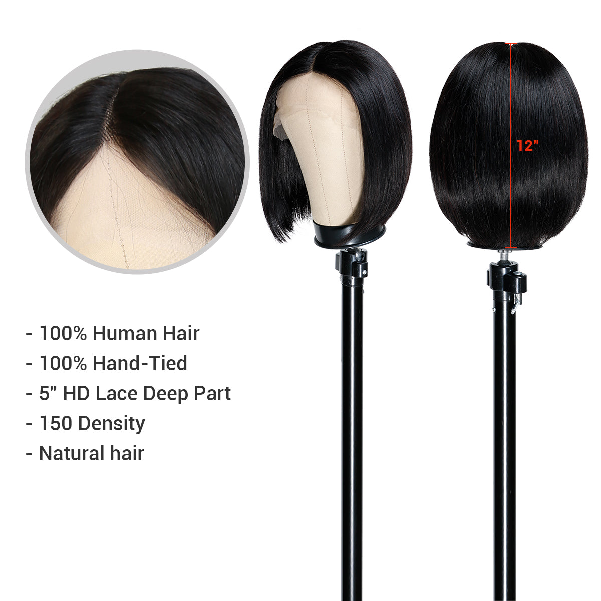 Shop affordable human hair wig. Center part short human hair bob lace front wigs made with Unprocessed Virgin Human hair, It has natural hairline which can be customized, Classical bob hairstyle with natural color, Trending tiktok viral wig, Fits All Face Shapes. Glueless Minimalist Lace Bob Wig.