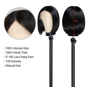 Shop affordable human hair wig. Center part short human hair bob lace front wigs made with Unprocessed Virgin Human hair, It has natural hairline which can be customized, Classical bob hairstyle with natural color, Trending tiktok viral wig, Fits All Face Shapes. Glueless Minimalist Lace Bob Wig.