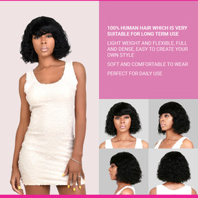 Human Hair, Wig, Medium, Bob, Loose Wave