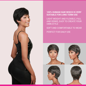Human Hair, Wig, Short, Pixie