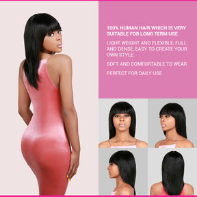 Human Hair, Wig, Medium, Straight, layered straight
