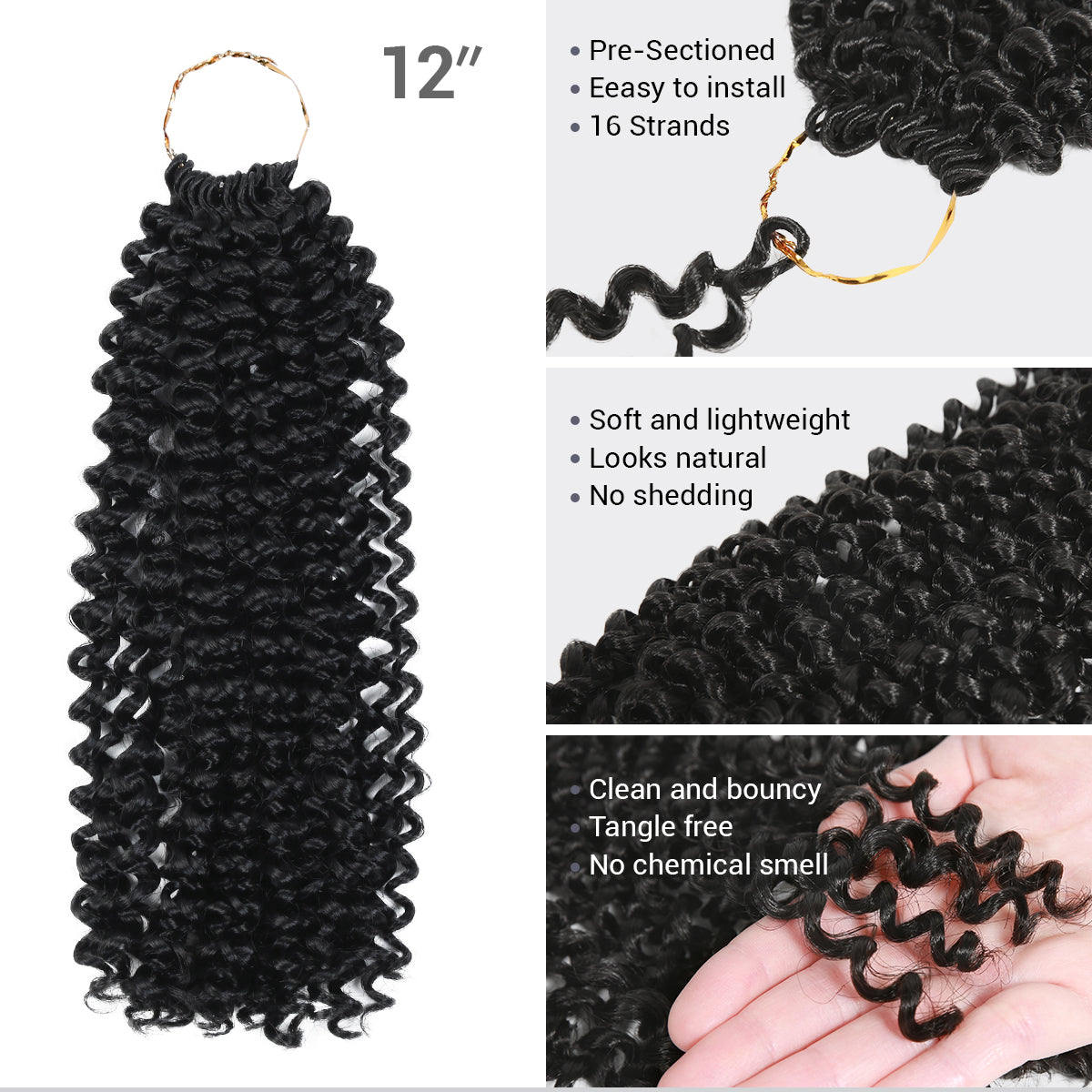 Authentic Synthetic Hair Crochet Braids Water Wave 12"