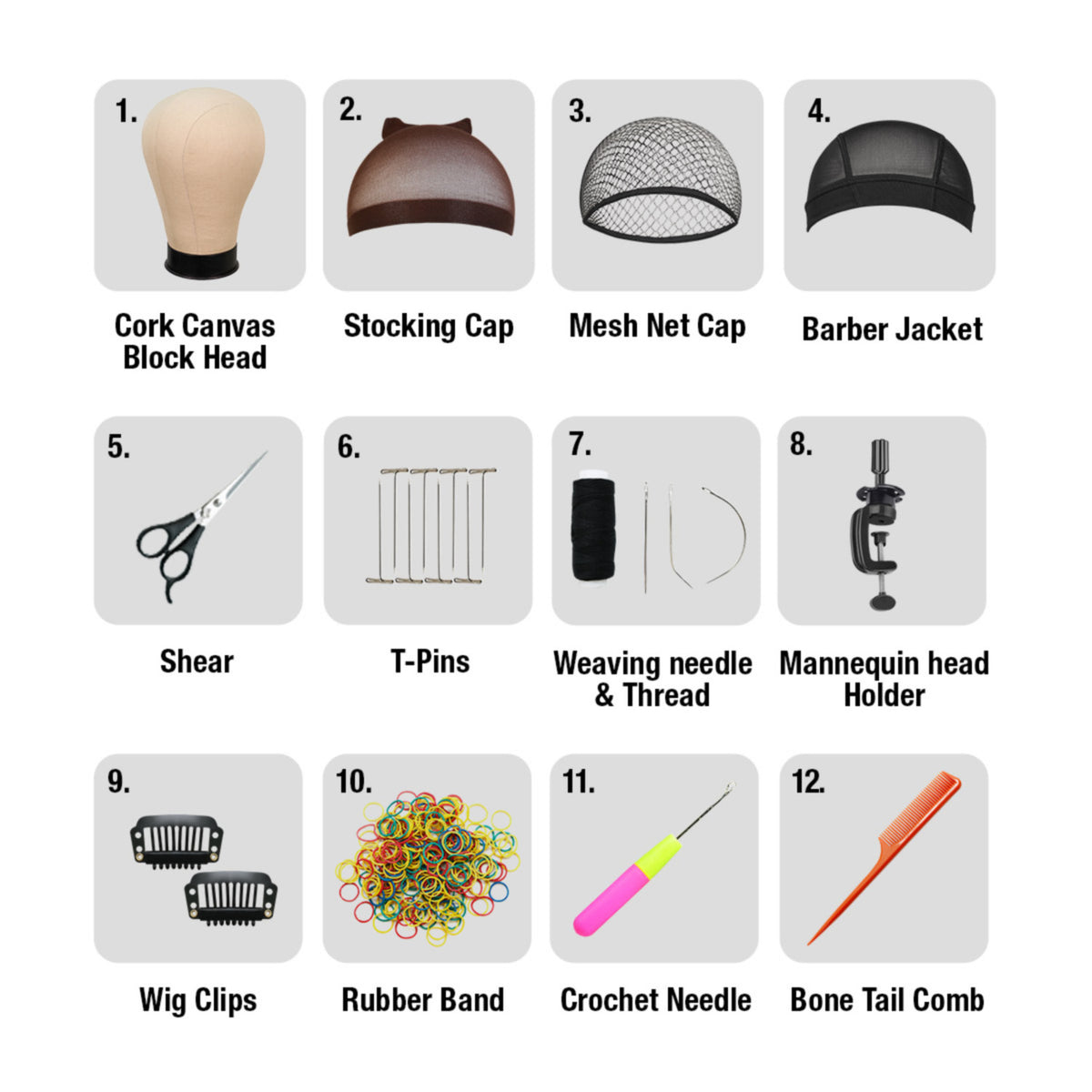 Studio Limited Canvas Block Head, Height 12", DIY Wig Making Starter Kit 12pcs