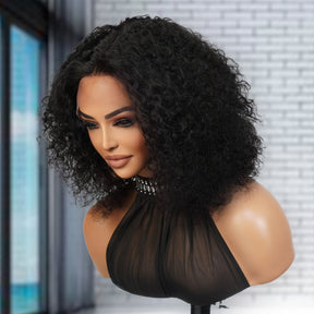100% Virgin Remi Human Hair HD Transparent T-Part Lace Short Curly Wig Opal