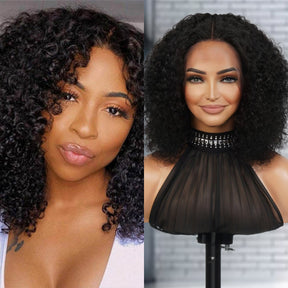 100% Virgin Remi Human Hair HD Transparent T-Part Lace Short Curly Wig Opal