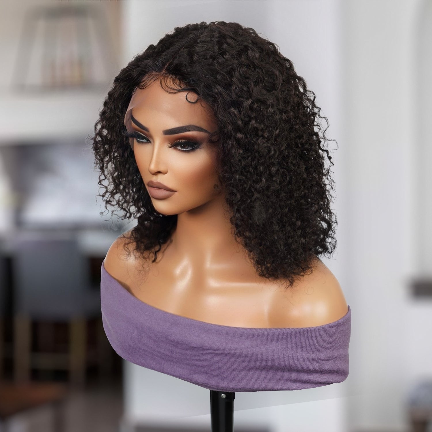 100% Virgin Remi Human Hair HD Transparent T-Part Lace Short Curly Wig Opal
